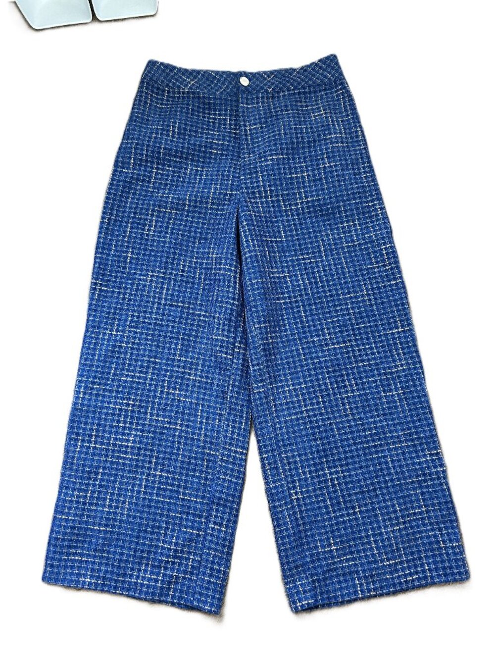 Tweed Wide Leg Pants in Blue Metallic Gold Mod XL